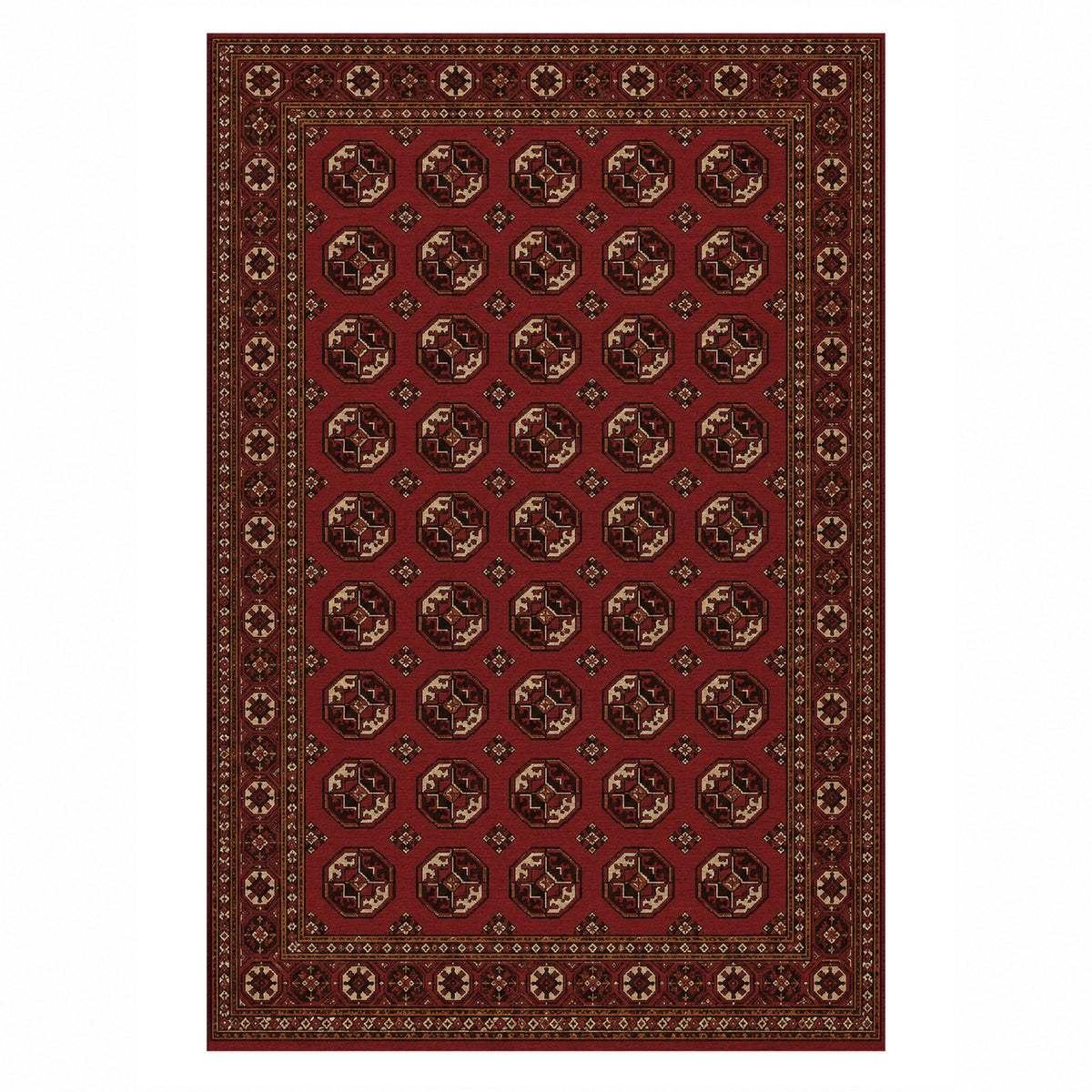 Afghan Red Gul Oxblood Ivory Ethnic Washable Rug — top view