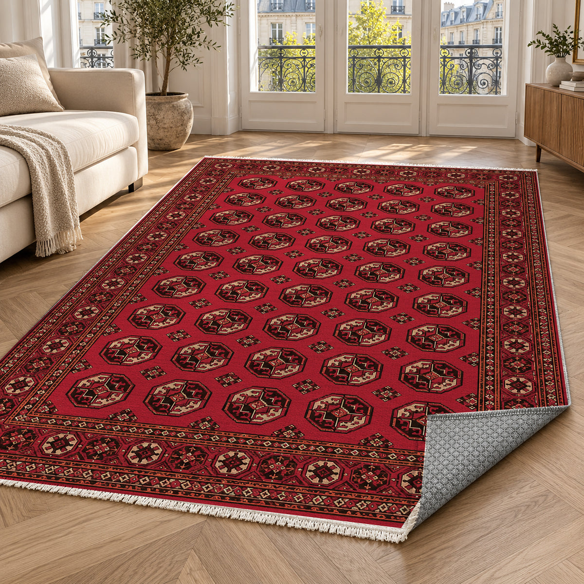 Afghan Red Gul Pomegranate Ethnic Washable Rug — paris living
