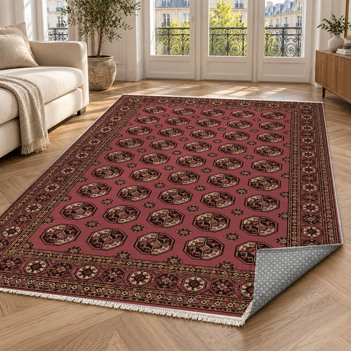 Afghan Red Gul Rosewood Ethnic Washable Rug — paris living