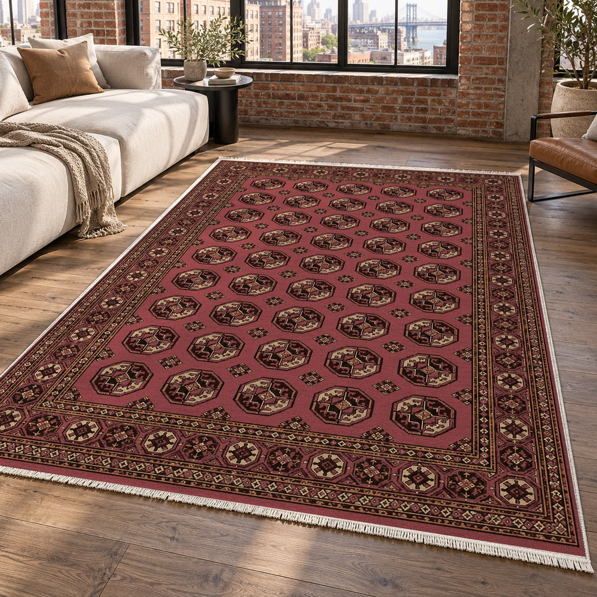 Afghan Red Gul Rosewood Ethnic Washable Rug — new york living