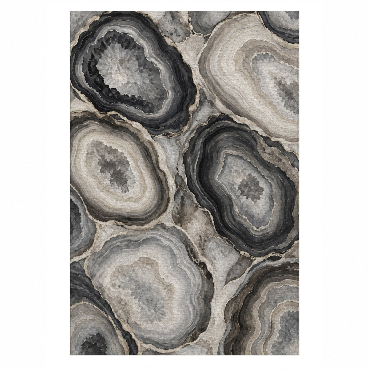 Agate Windows Charcoal Abstract Washable Rug — top view