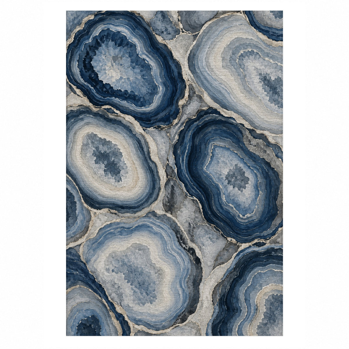 Agate Windows Indigo Abstract Washable Rug — top view
