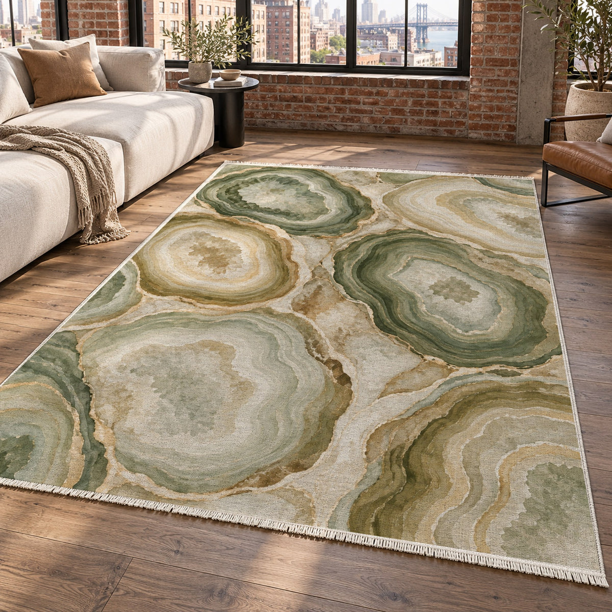 Agate Windows Sage Abstract Washable Rug — new york living