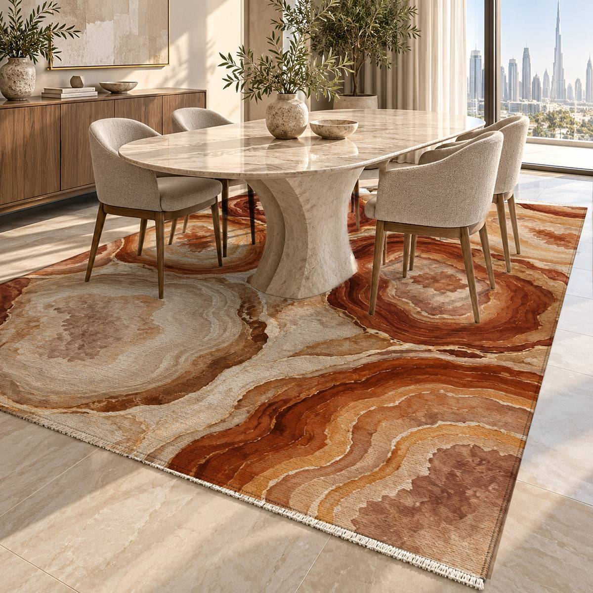 Agate Windows Terracotta Abstract Washable Rug — dubai dining