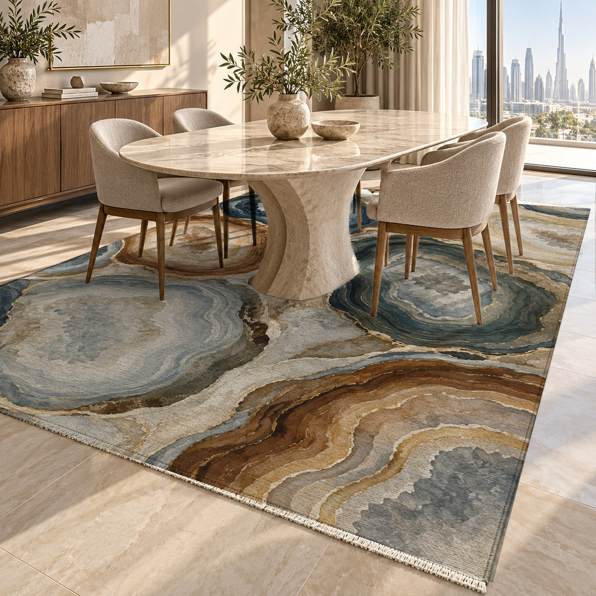 Agate Windows Abstract Washable Rug — dubai dining