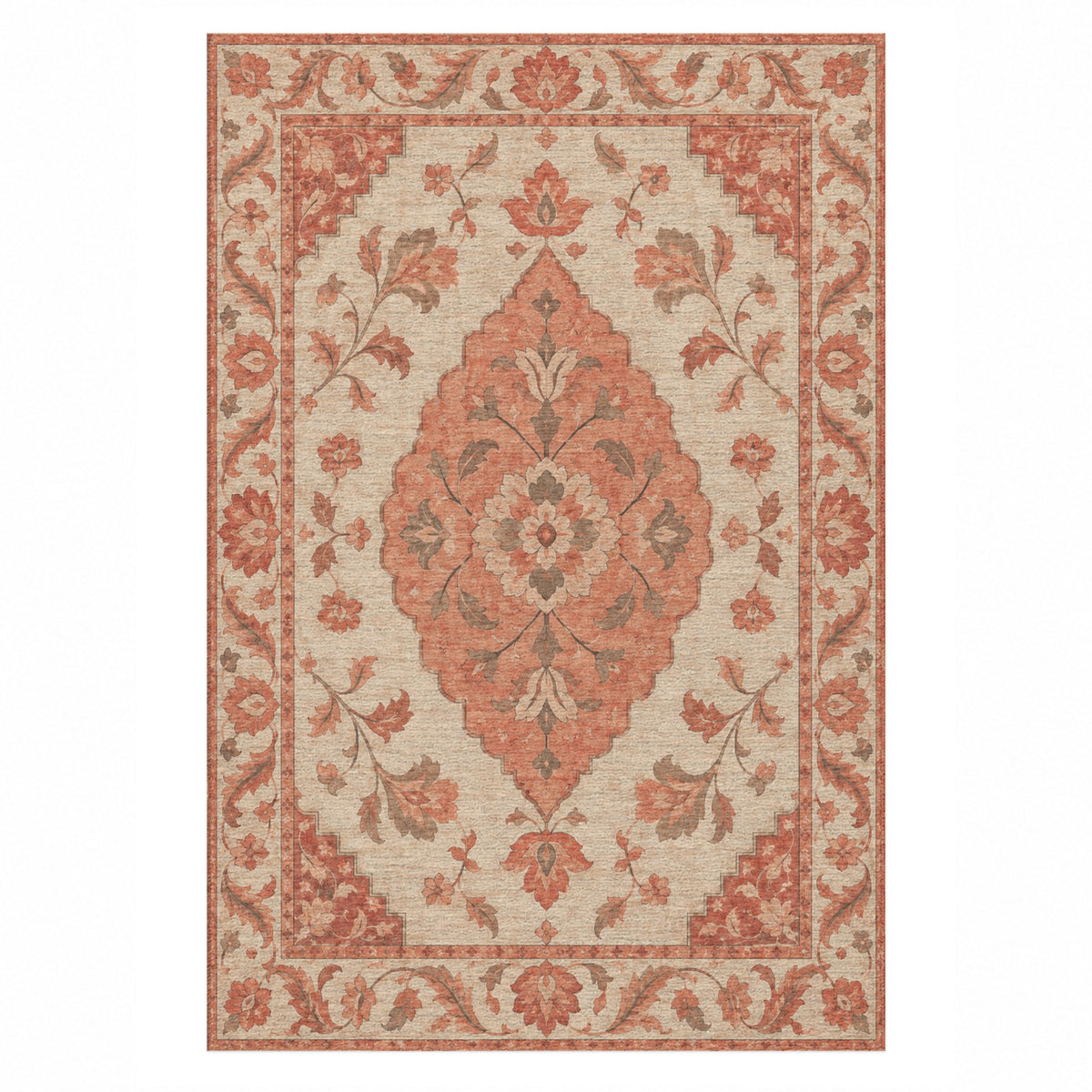 Amber Medallion Coral Sand Classic Washable Rug — top view