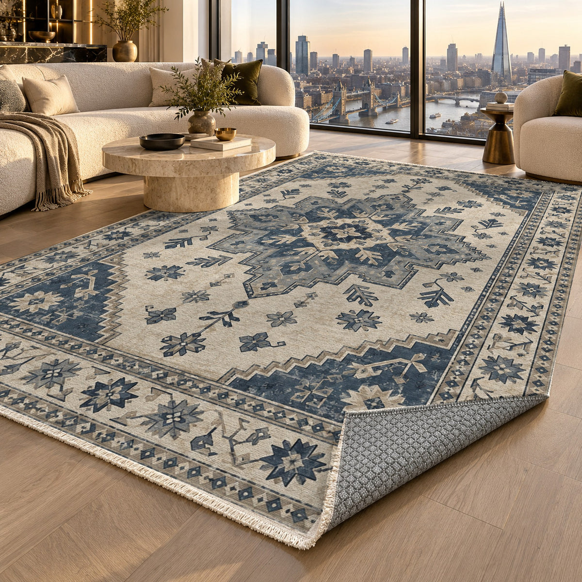 Anatolian Star Blue Ivory Classic Washable Rug — london luxury living