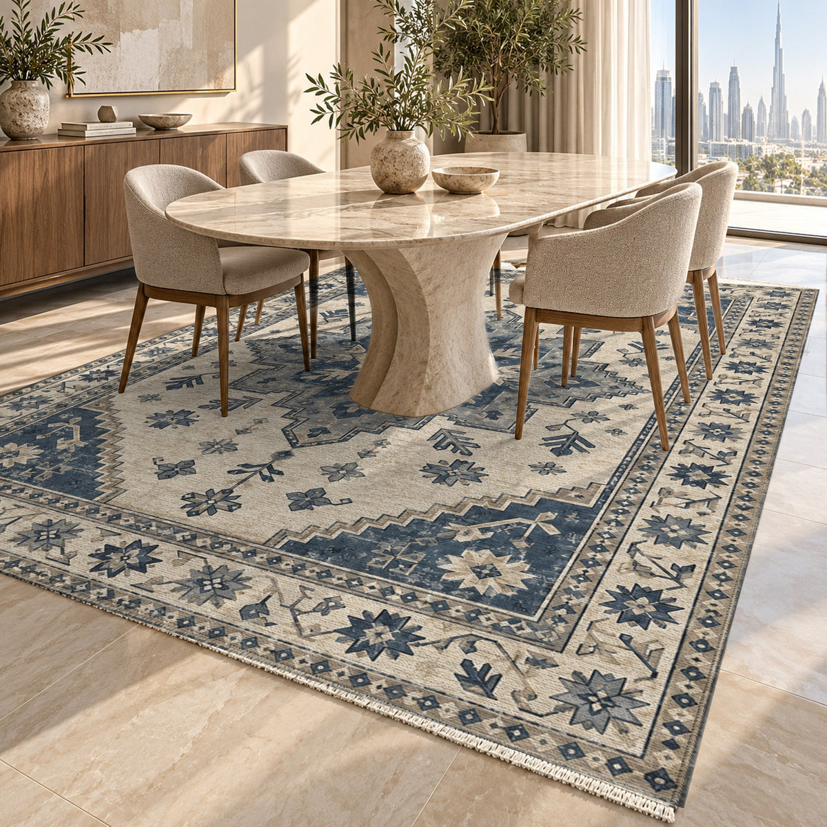 Anatolian Star Blue Ivory Classic Washable Rug — dubai dining