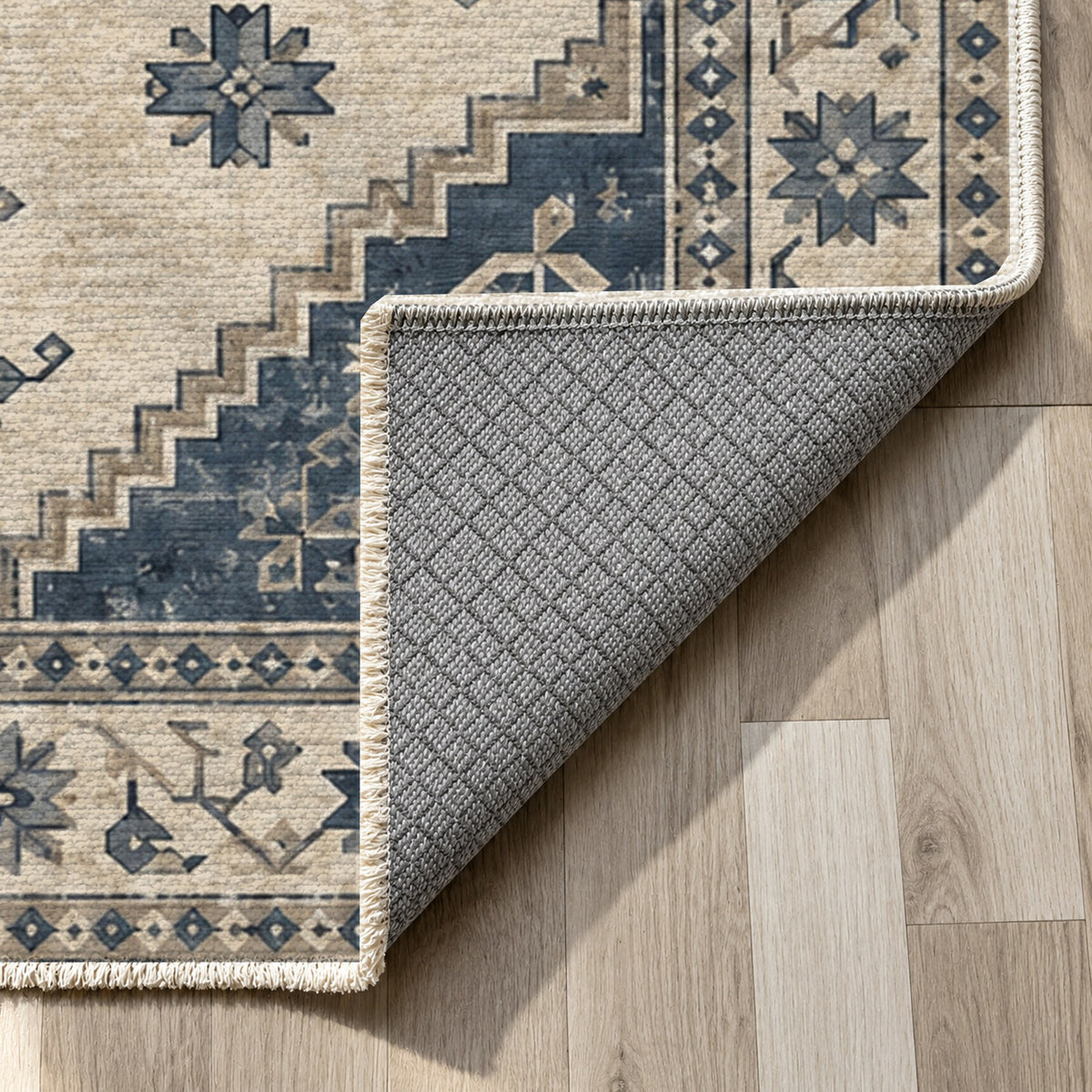 Anatolian Star Blue Ivory Classic Washable Rug — backing close up