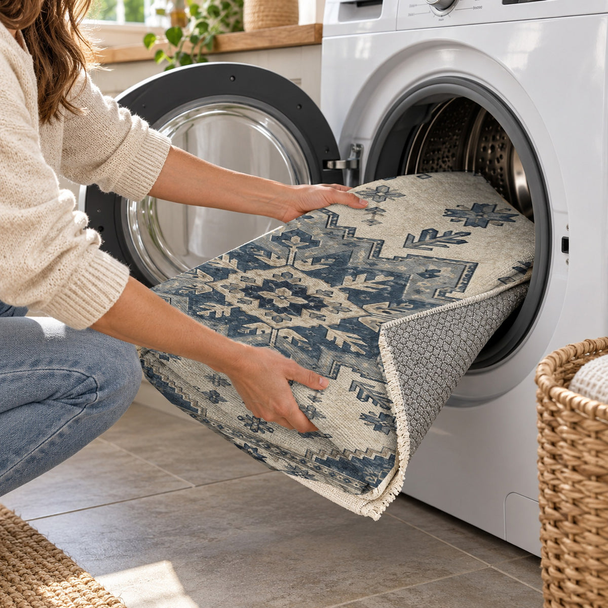 Anatolian Star Blue Ivory Classic Washable Rug — washing machine