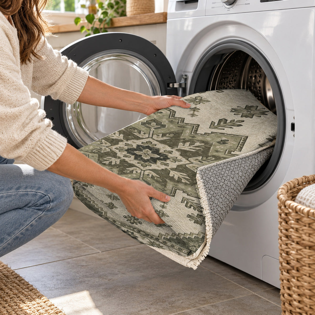 Anatolian Star Sage Stone Classic Washable Rug — washing machine