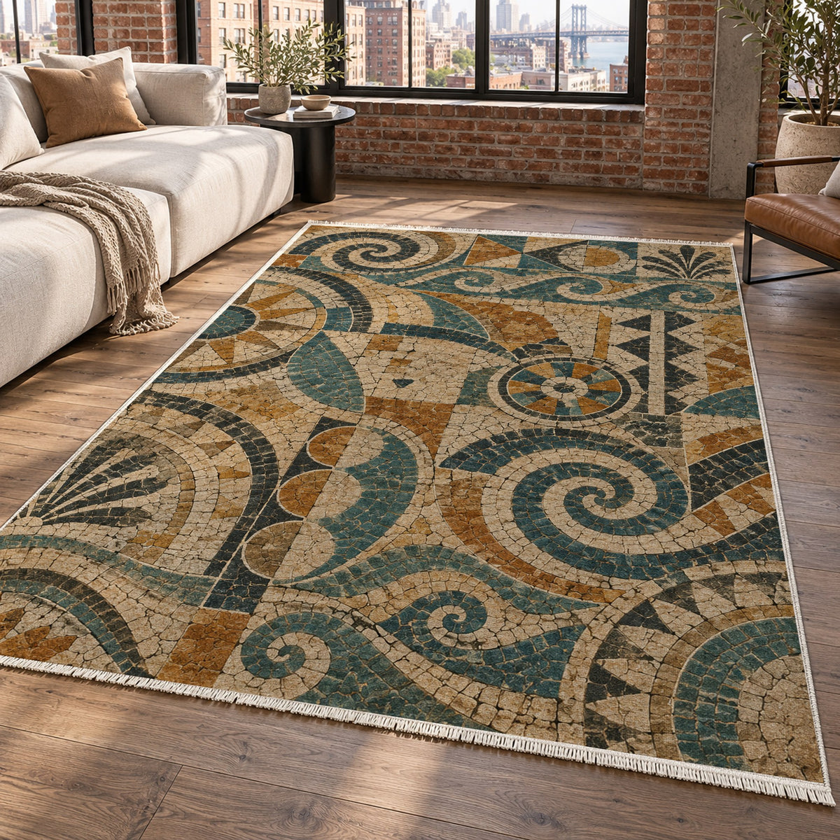 Ancient Mosaic II Geometric Washable Rug — new york living