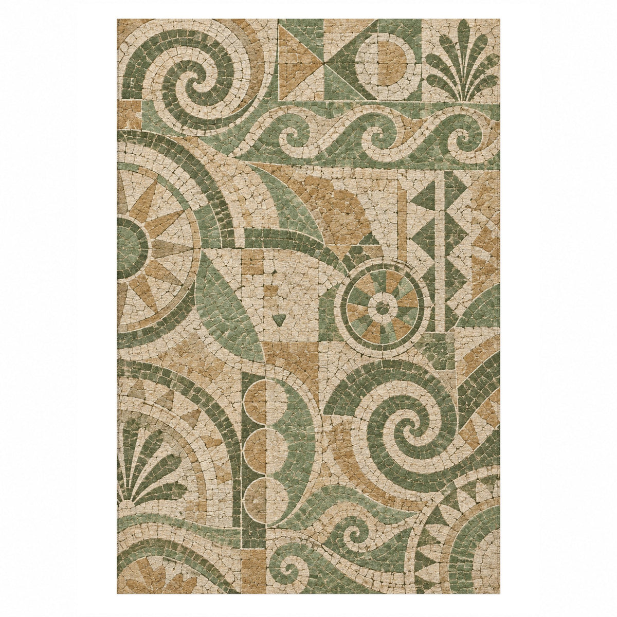 Ancient Mosaic Sage Geometric Washable Rug — top view