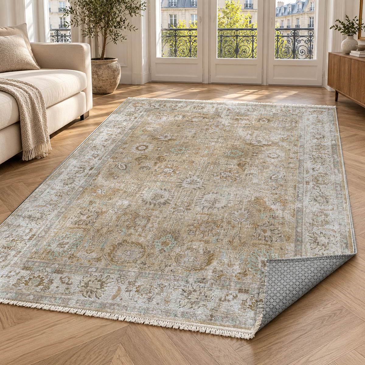 Antique Wash Beige Vintage Washable Rug — paris living