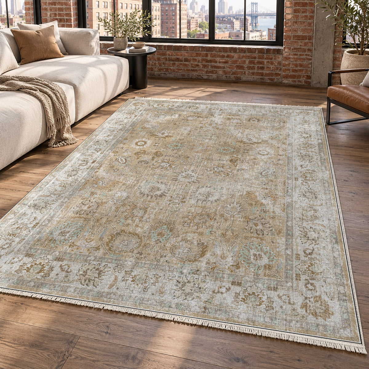 Antique Wash Beige Vintage Washable Rug — new york living