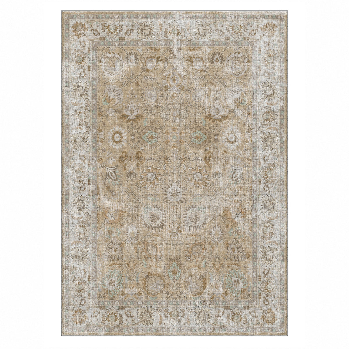 Antique Wash Beige Vintage Washable Rug — top view