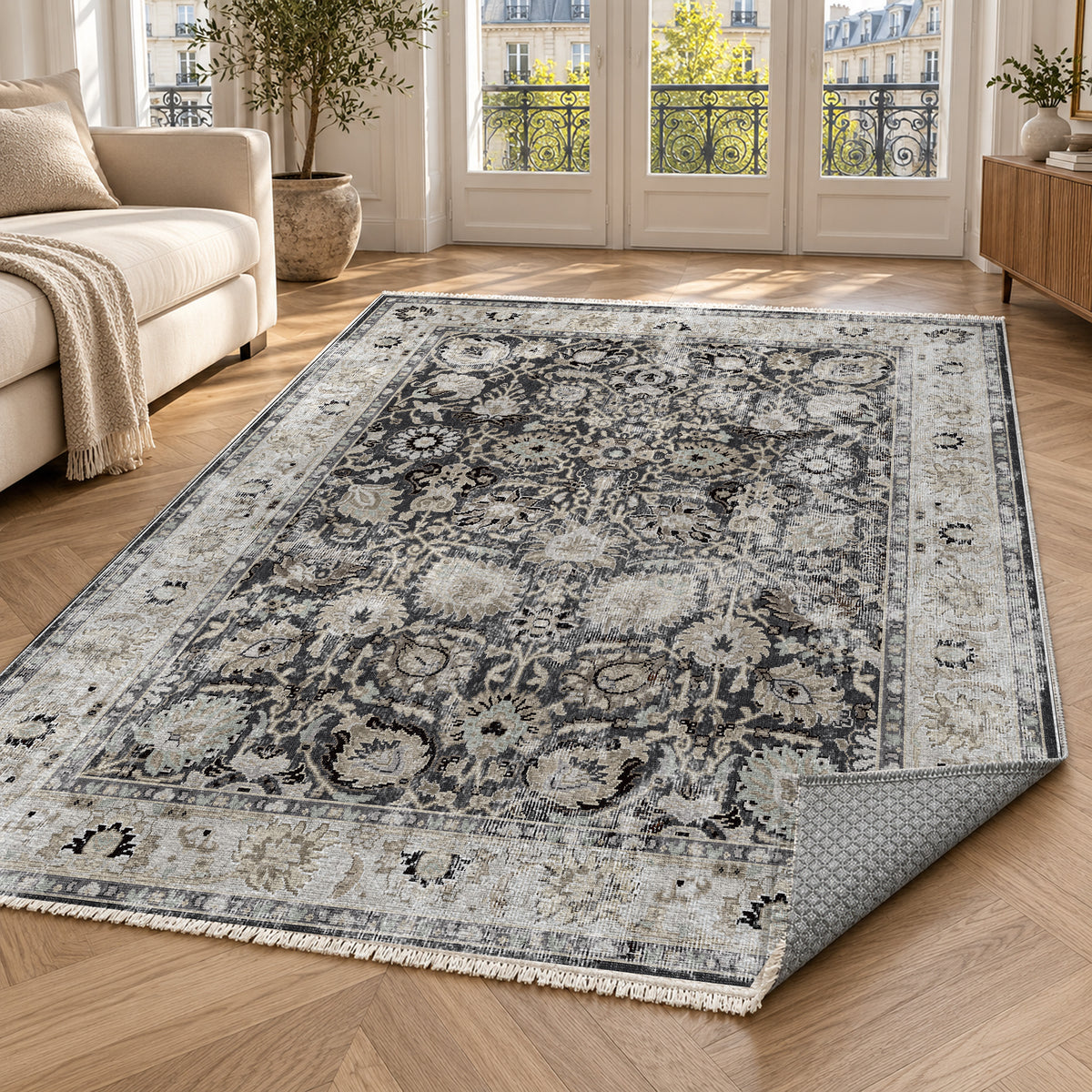 Antique Wash Black Vintage Washable Rug — paris living