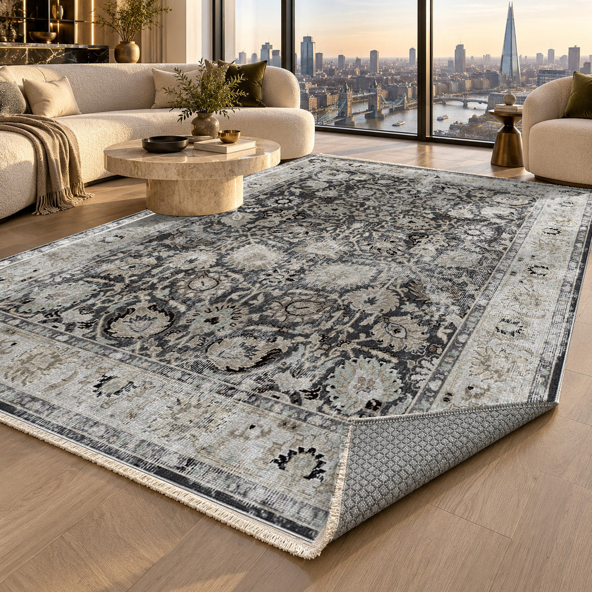 Antique Wash Black Vintage Washable Rug — london luxury living