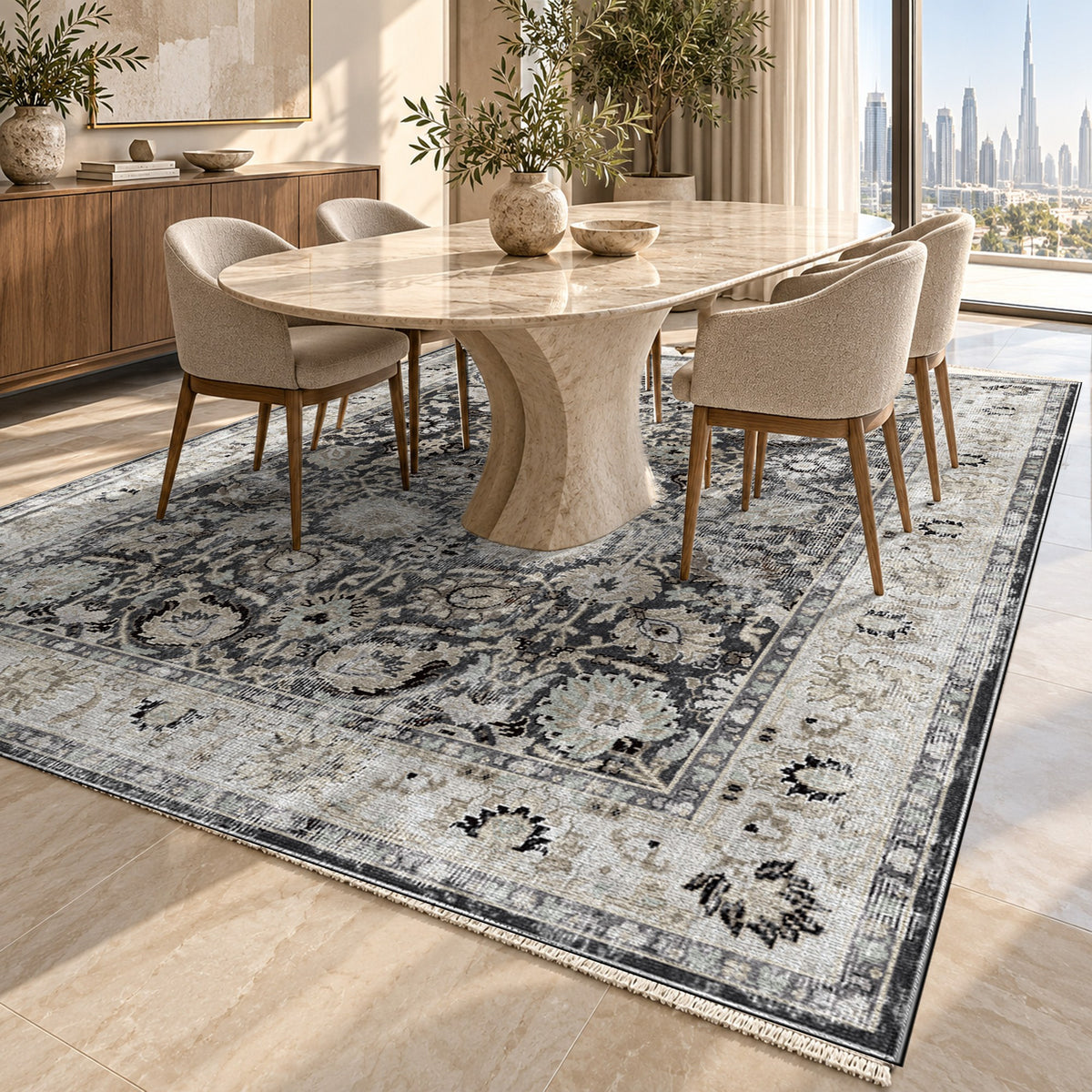 Antique Wash Black Vintage Washable Rug — dubai dining