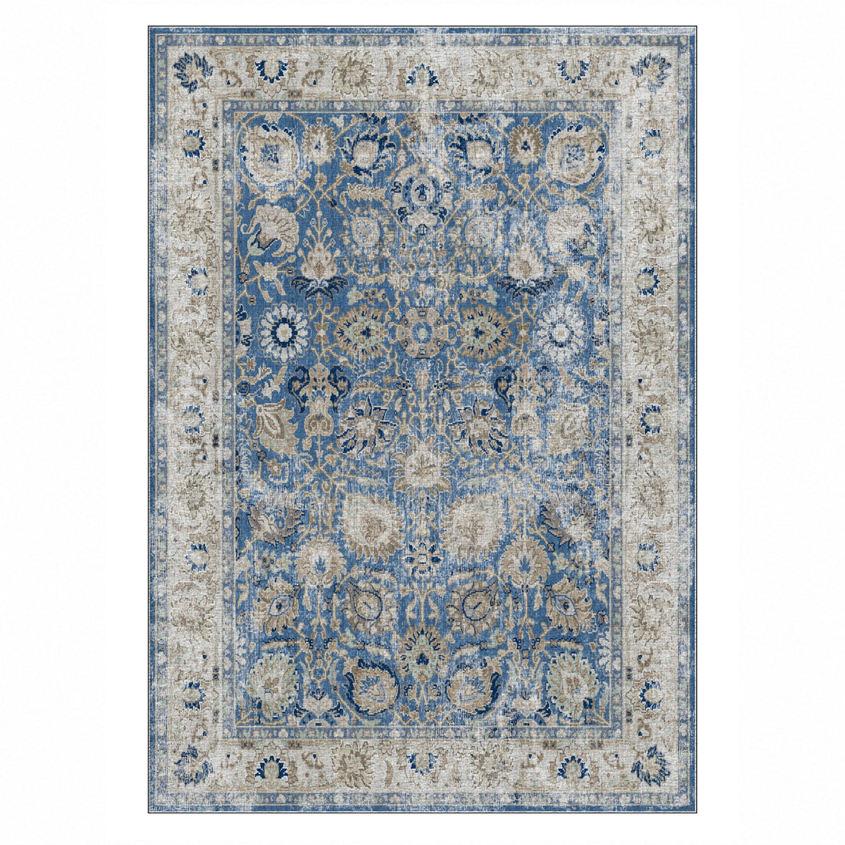 Antique Wash Blue Vintage Washable Rug — top view
