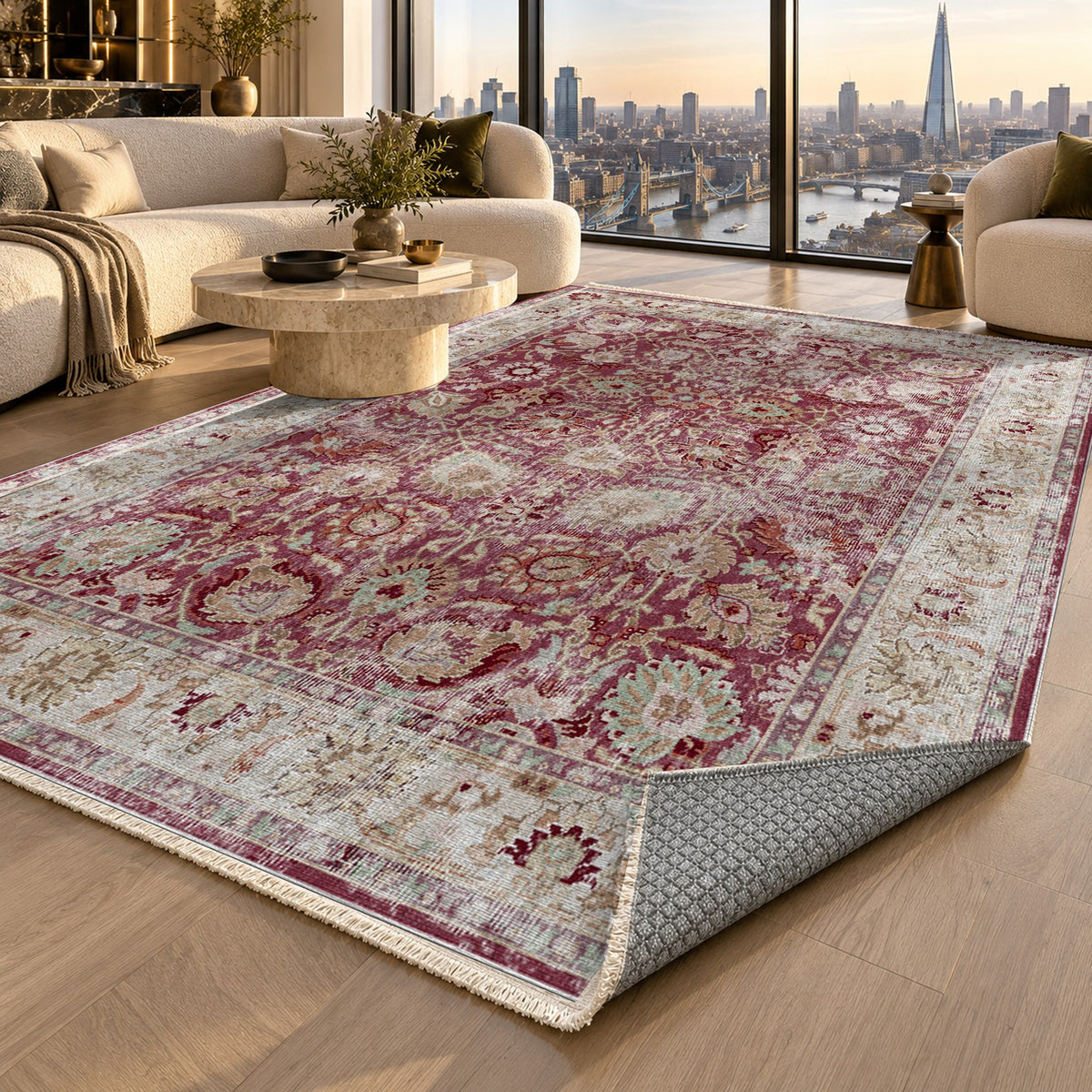 Antique Wash Burgundy Red Vintage Washable Rug — london luxury living