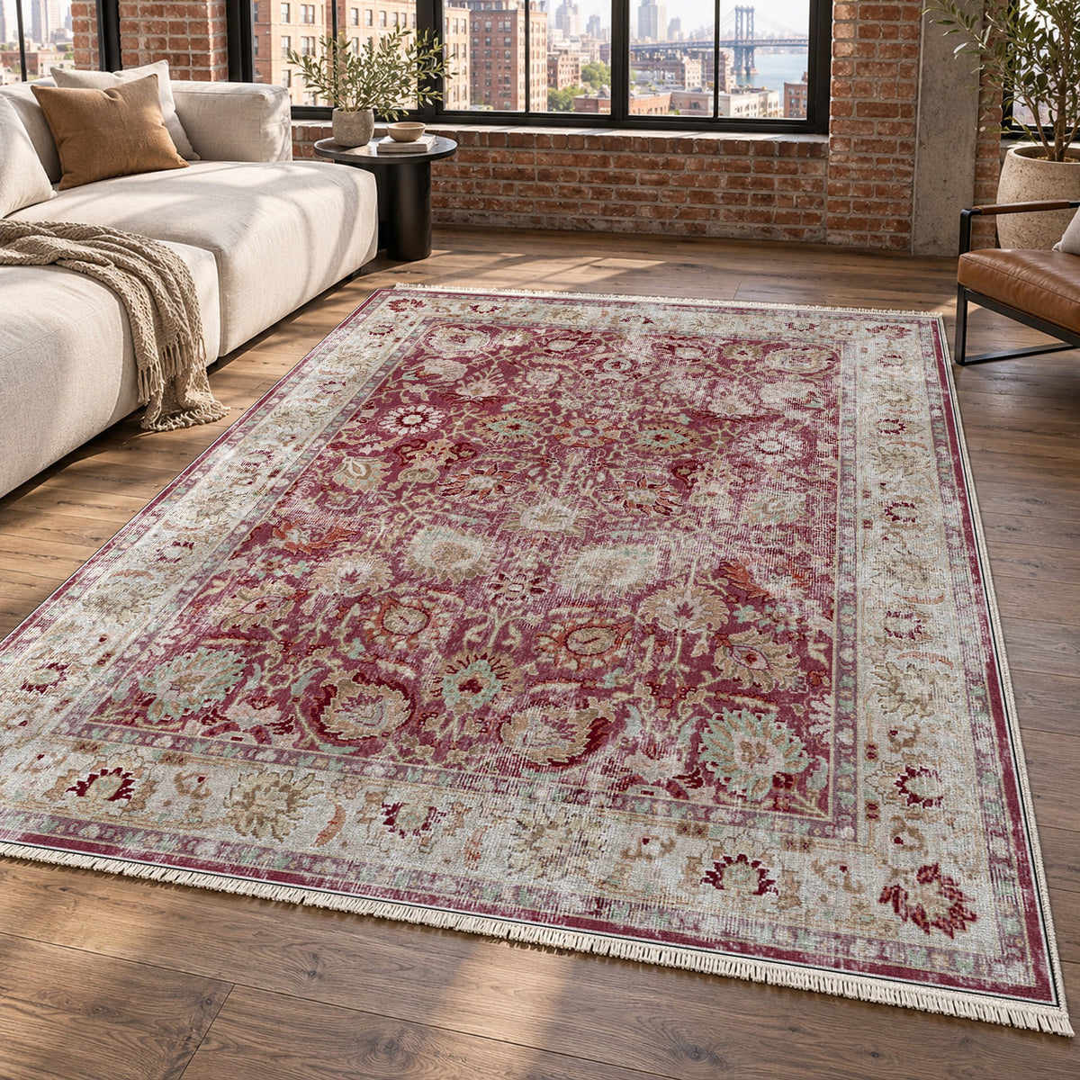 Antique Wash Burgundy Red Vintage Washable Rug — new york living