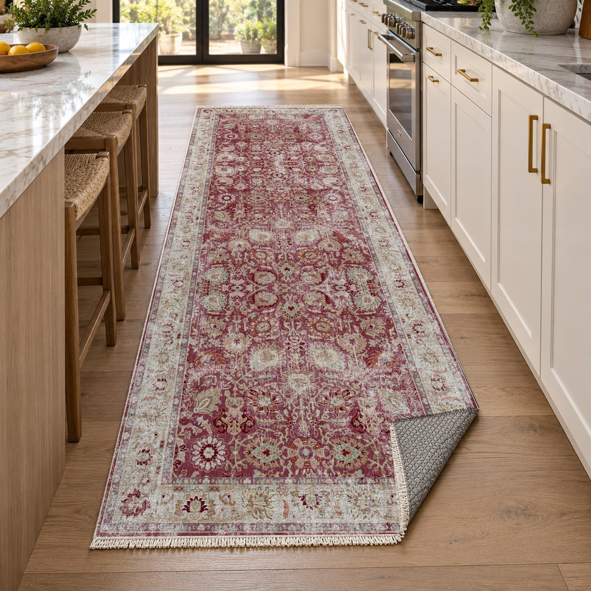 Antique Wash Burgundy Red Vintage Washable Rug — new york kitchen runner
