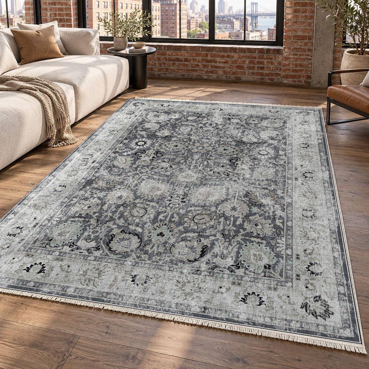 Antique Wash Charcoal Vintage Washable Rug — new york living