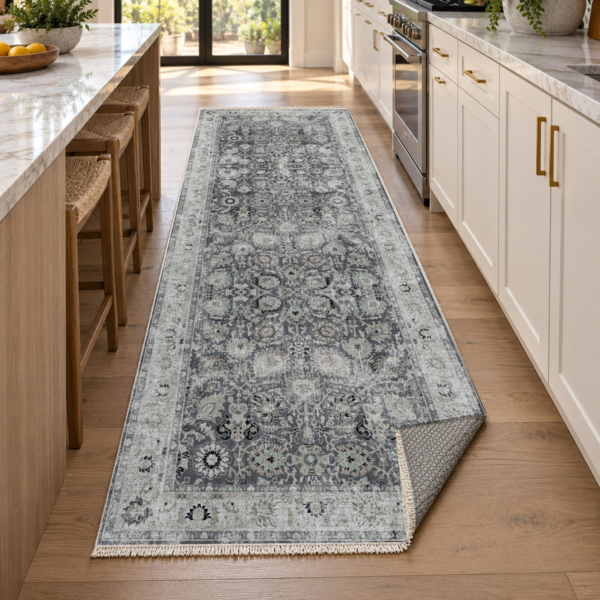 Antique Wash Charcoal Vintage Washable Rug — new york kitchen runner