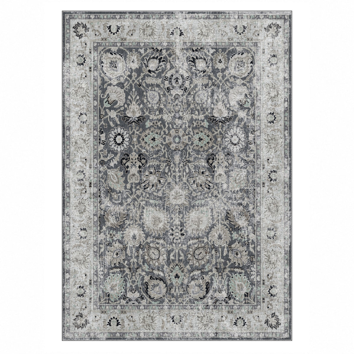 Antique Wash Charcoal Vintage Washable Rug — top view