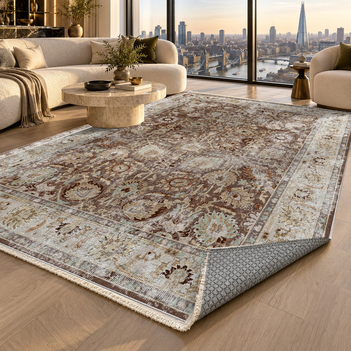 Antique Wash Chocolate Vintage Washable Rug — london luxury living