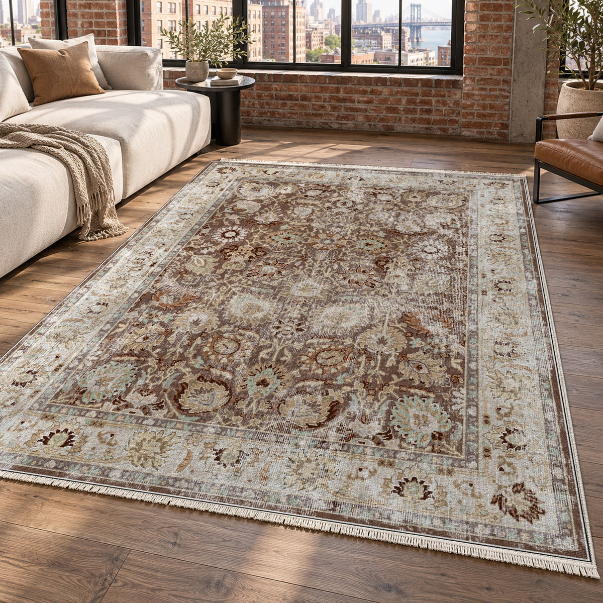 Antique Wash Chocolate Vintage Washable Rug — new york living