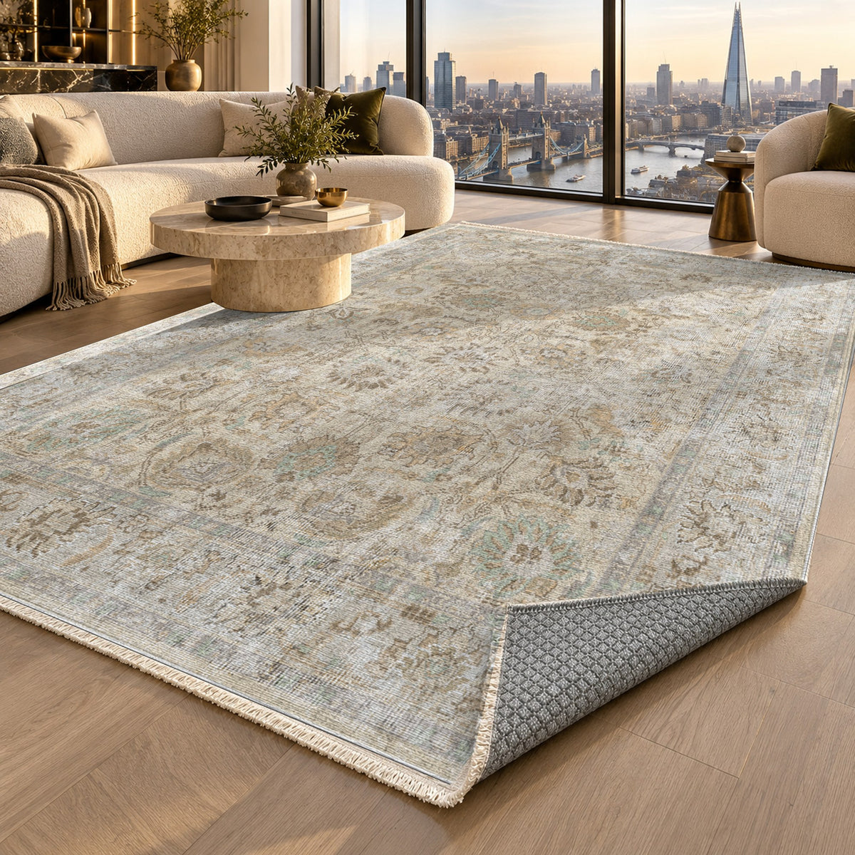 Antique Wash Cream Vintage Washable Rug — london luxury living