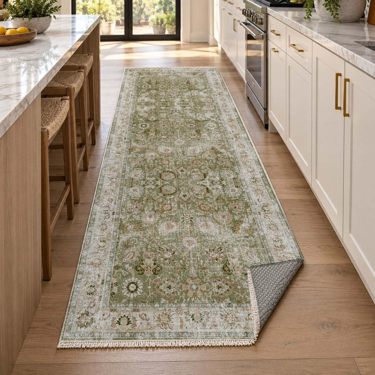 Antique Wash Olive Vintage Washable Rug — new york kitchen runner