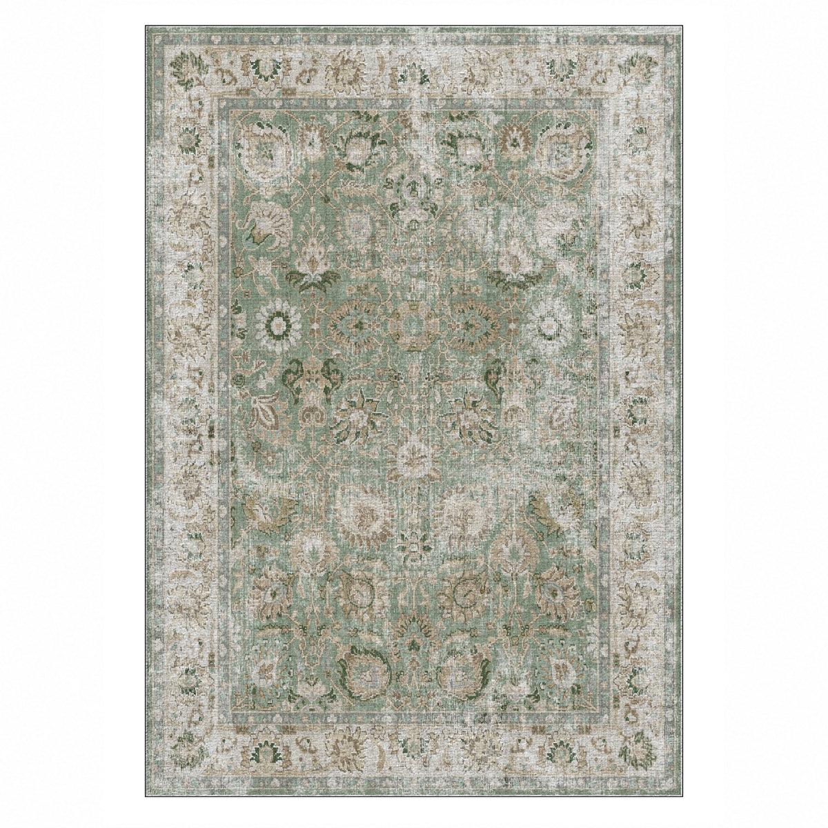 Antique Wash Sage Vintage Washable Rug — top view