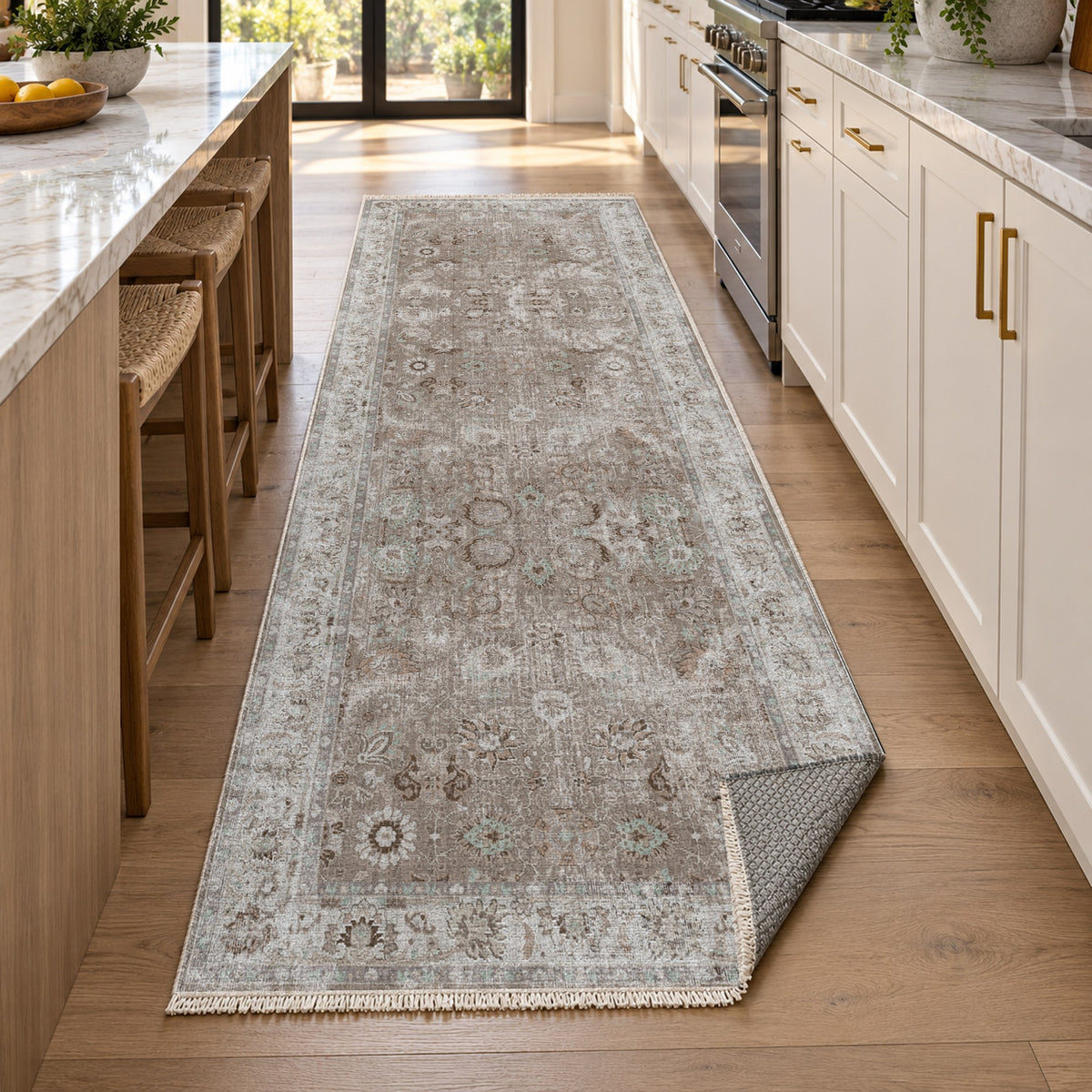 Antique Wash Taupe Vintage Washable Rug — new york kitchen runner