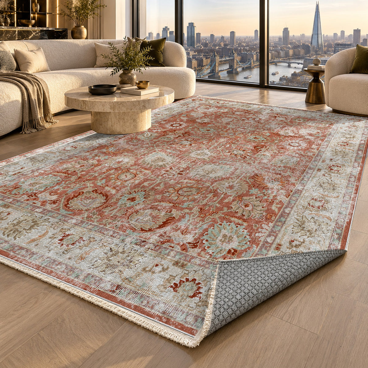 Antique Wash Terracotta Vintage Washable Rug — london luxury living