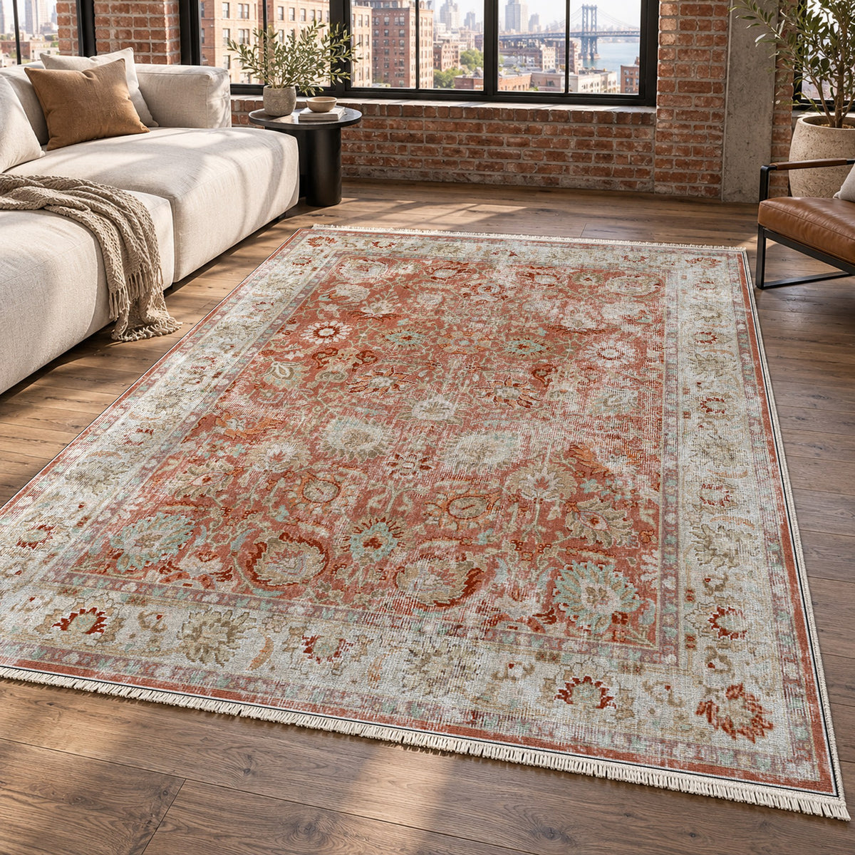 Antique Wash Terracotta Vintage Washable Rug — new york living