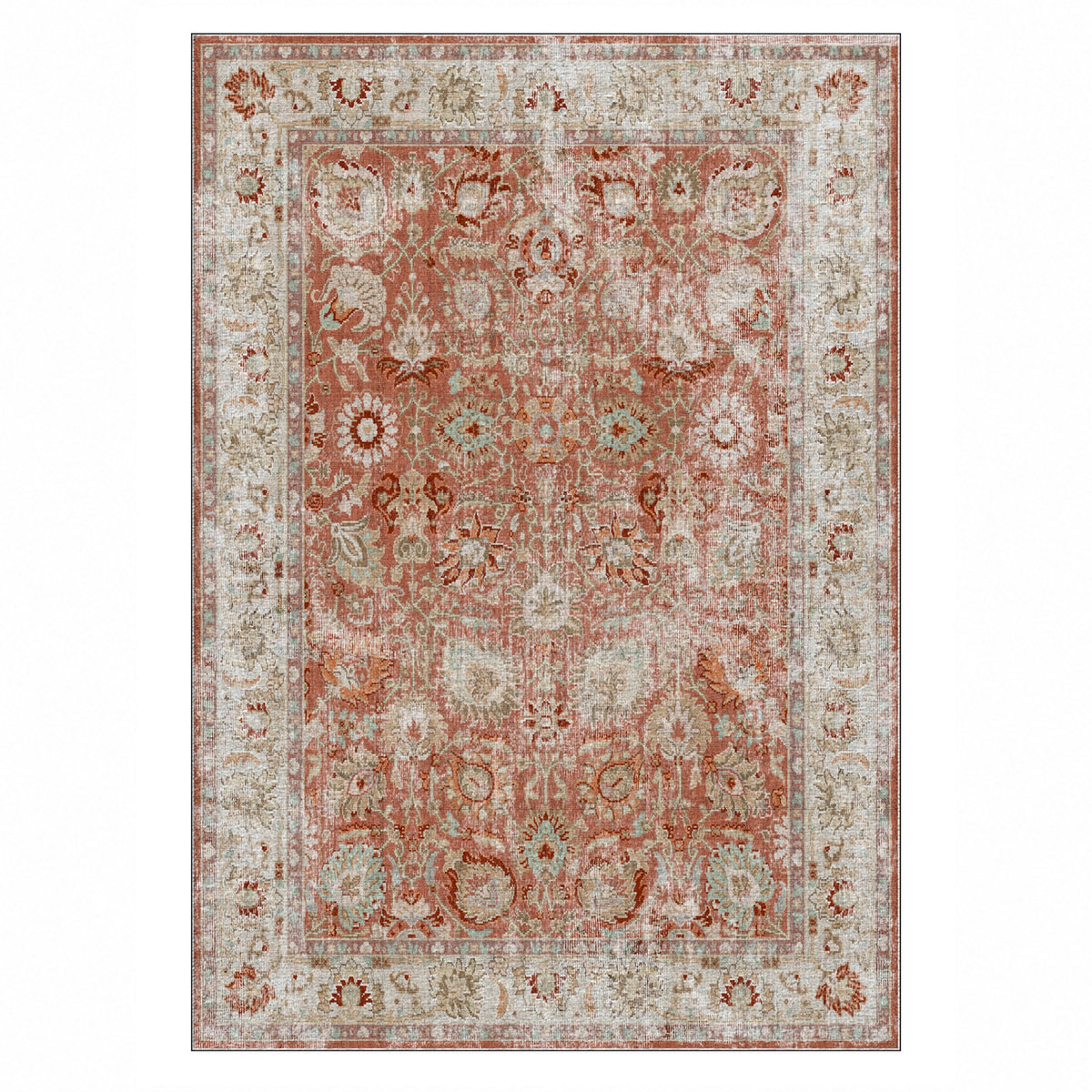 Antique Wash Terracotta Vintage Washable Rug — top view