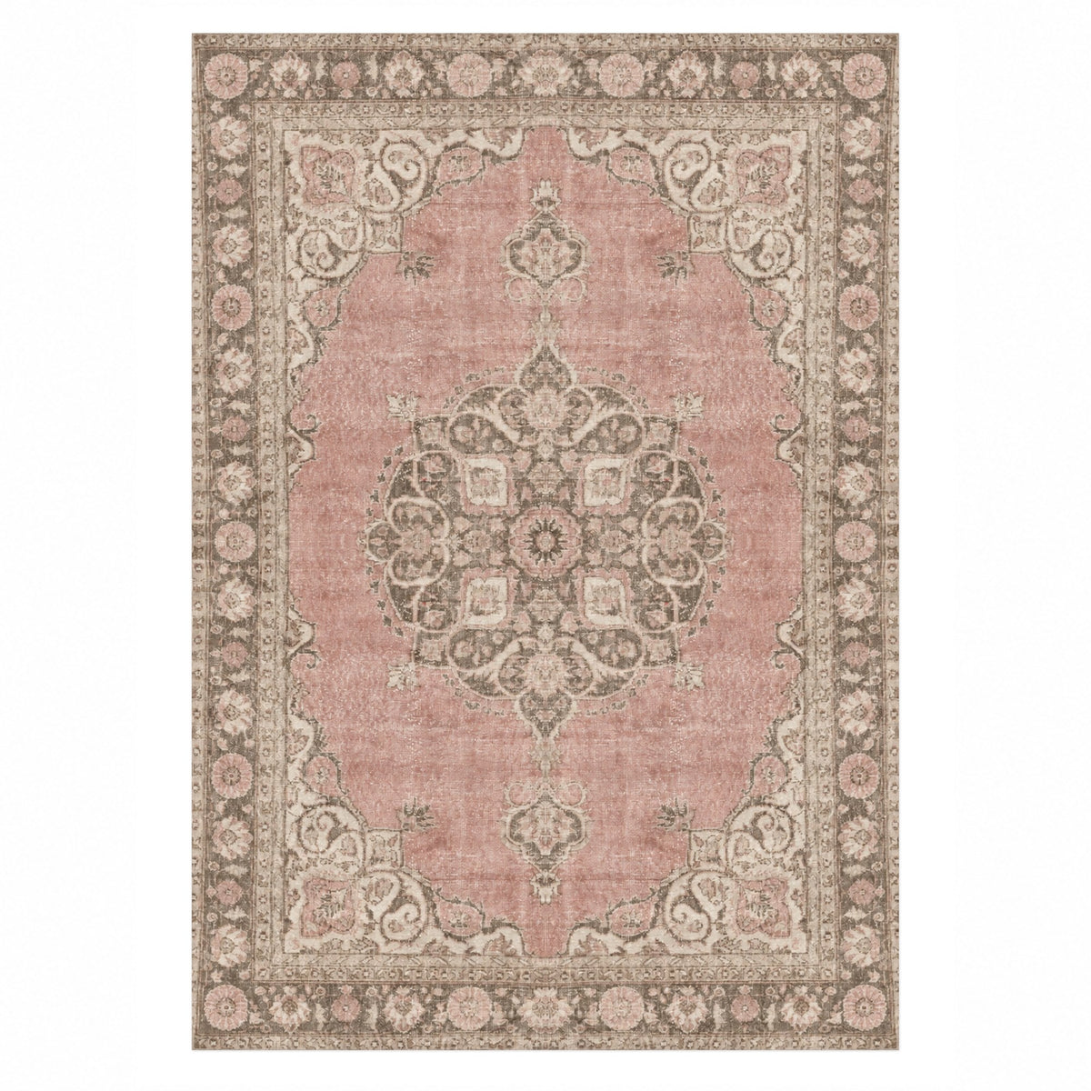 Aurelia Rose Ivory Vintage Washable Rug — top view