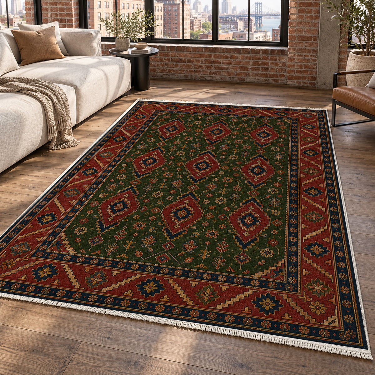 Balkh Olive Ethnic Washable Rug — new york living