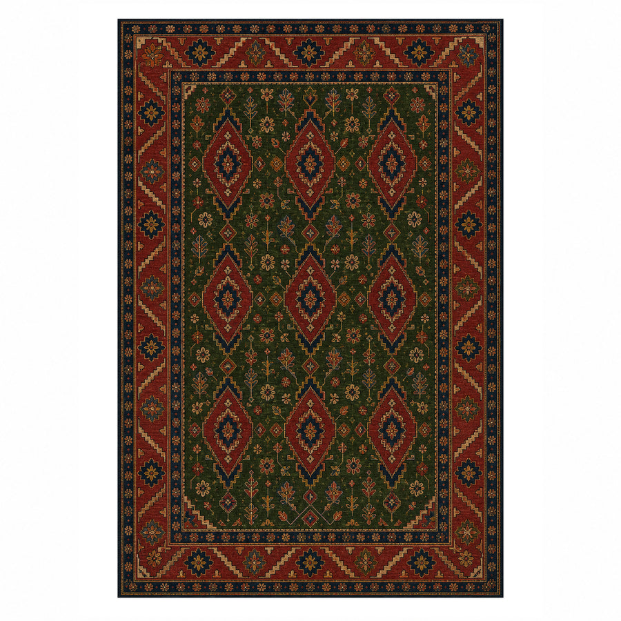 Balkh Olive Ethnic Washable Rug