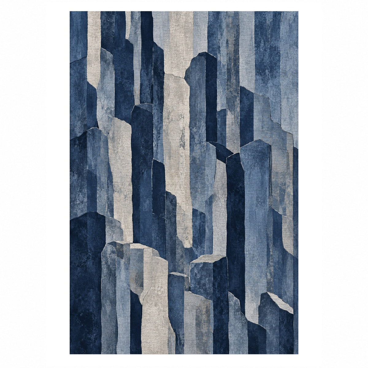 Basalt Columns Indigo Abstract Washable Rug — top view