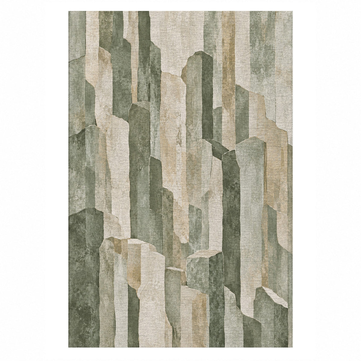 Basalt Columns Sage Abstract Washable Rug — top view