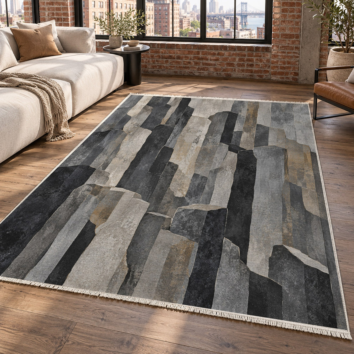 Basalt Columns Abstract Washable Rug — new york living