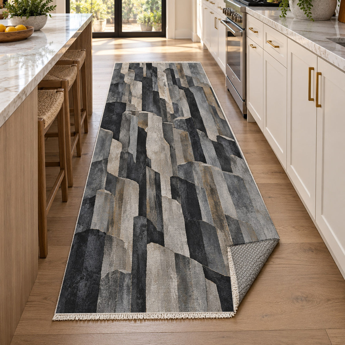 Basalt Columns Abstract Washable Rug — new york kitchen runner