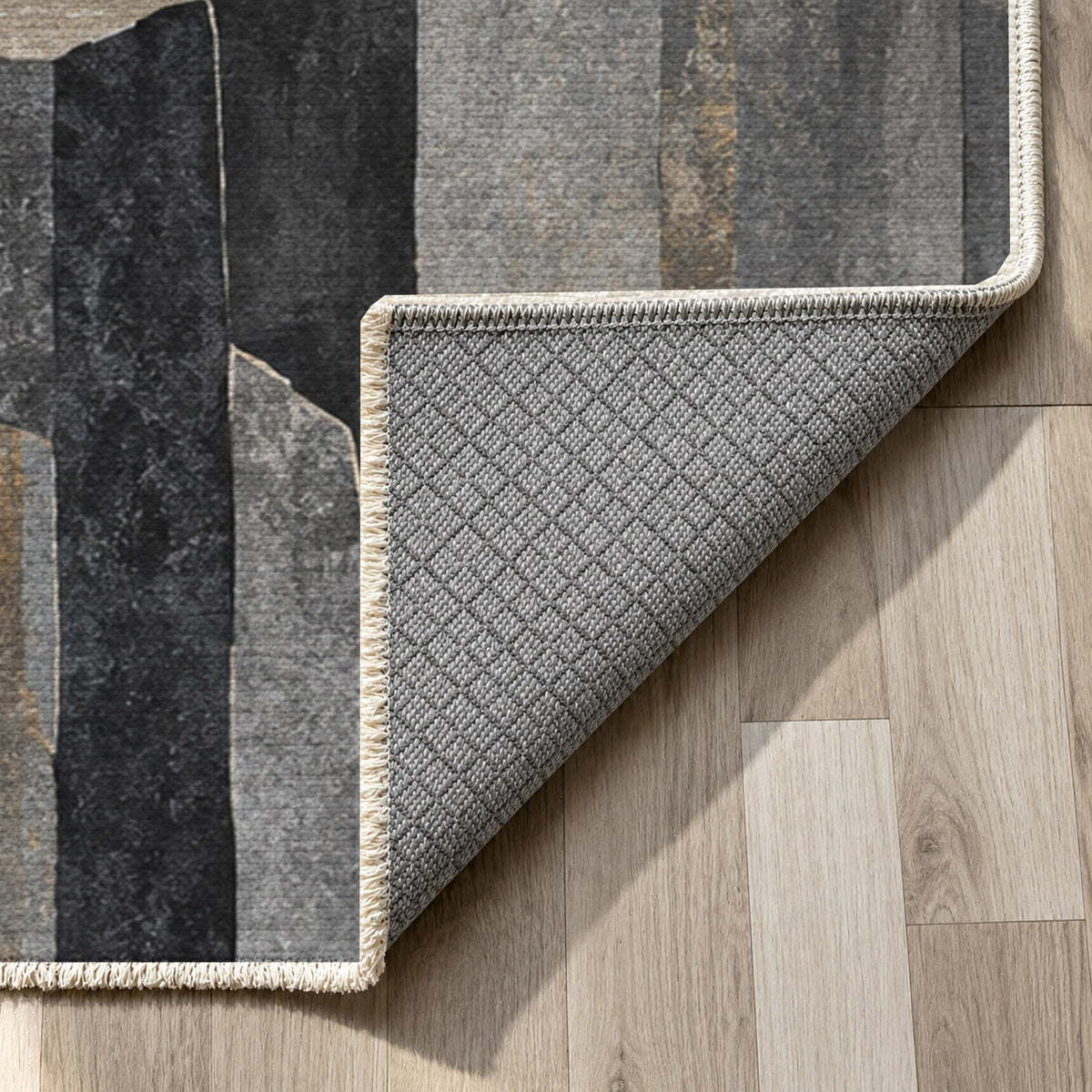 Basalt Columns Abstract Washable Rug — backing close up