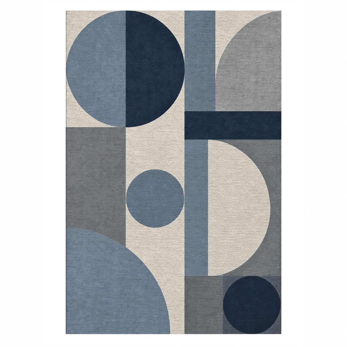 Bauhaus Balance Blue Grey Modern Washable Rug — top view