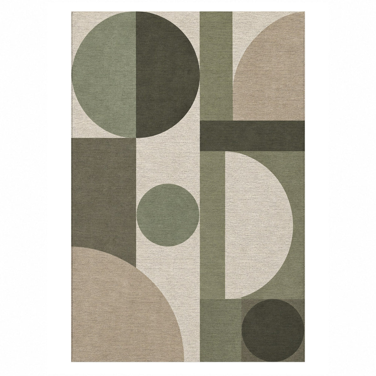 Bauhaus Balance Sage Sand Modern Washable Rug — top view