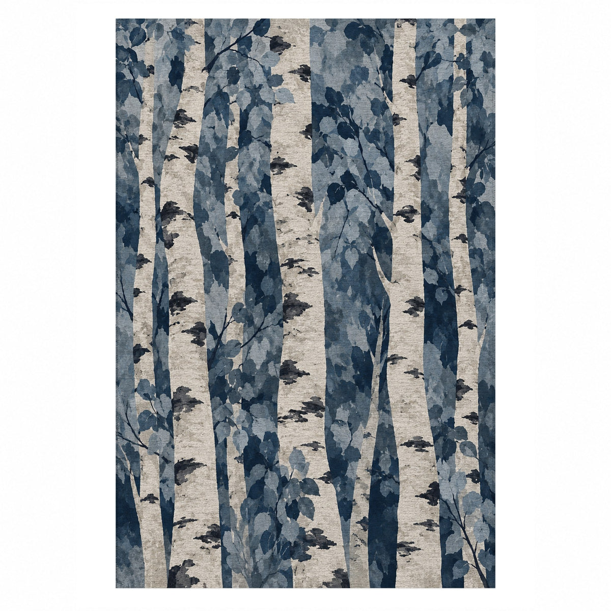 Birch Grove Indigo Floral Washable Rug — top view